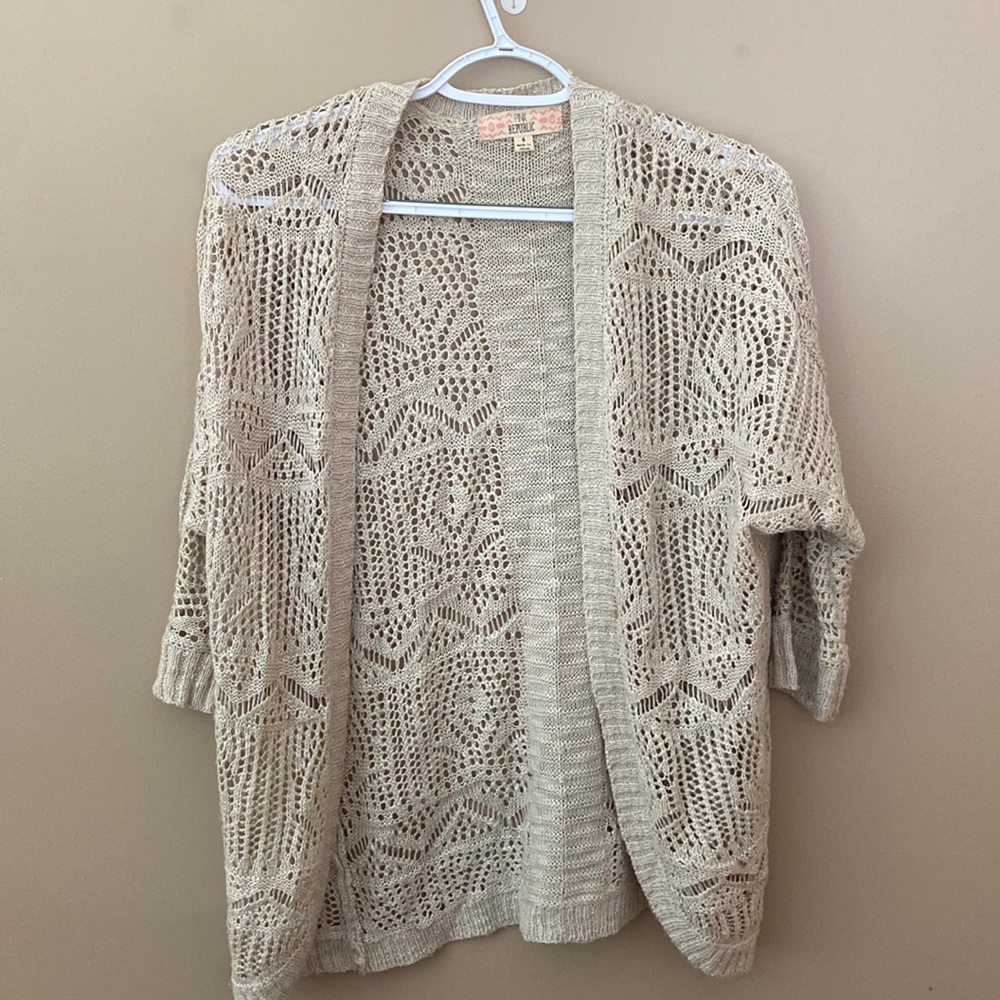 Size S tan cardigan with holes